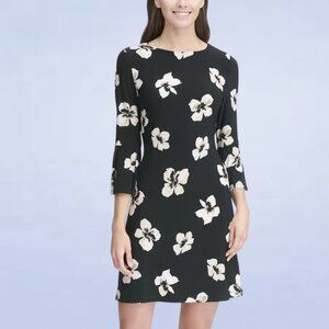 Tommy Hilfiger Floral-Print Bell-Sleeve Mini Dress Black - Size 14
